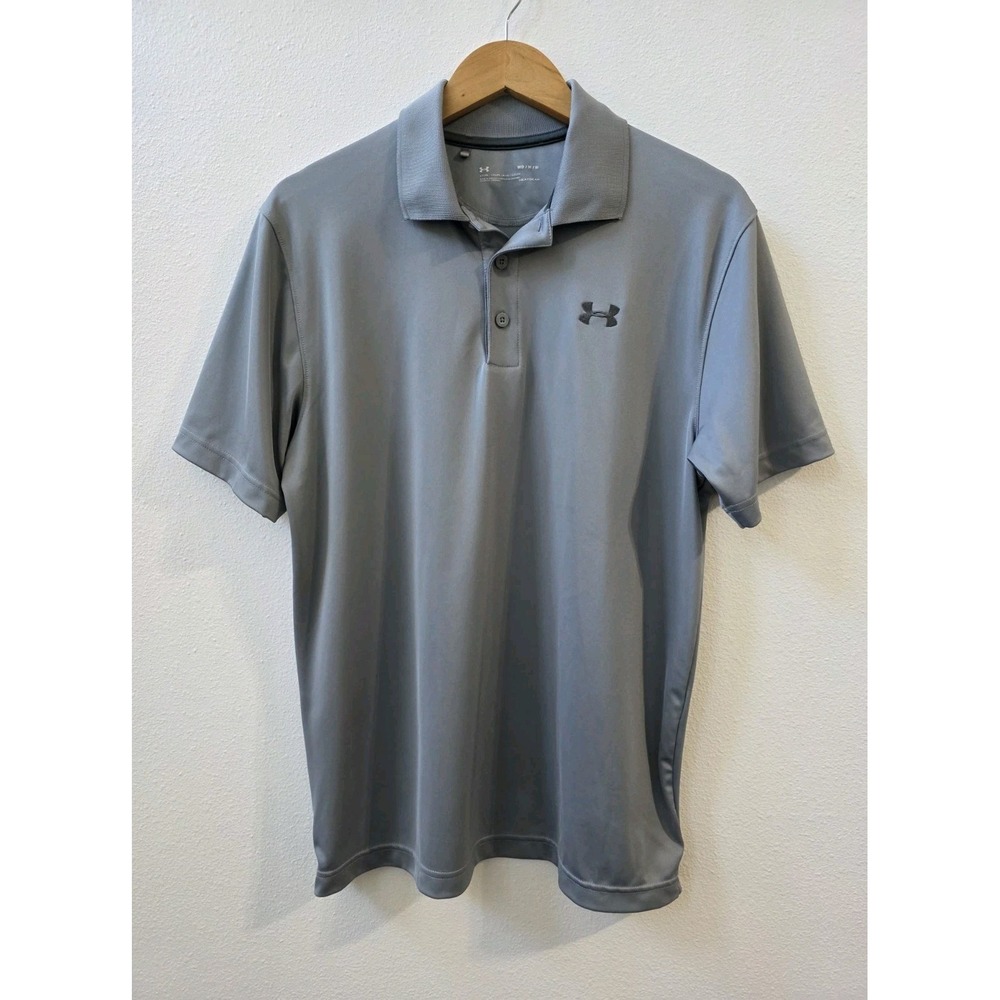 Under Armour Polo Shirt Short Sleeve Men's Size Medium Loose Fit Gray Heat Gear
